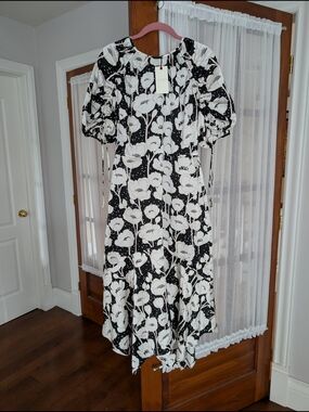 Ted Baker Black and White Floral Midi Dress New Size 3